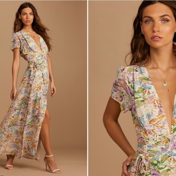 LULU's Floral Sexy Romantic Flowy Floral Wedding Resort Vacation Wrap Dress NWOT - Picture 1 of 4